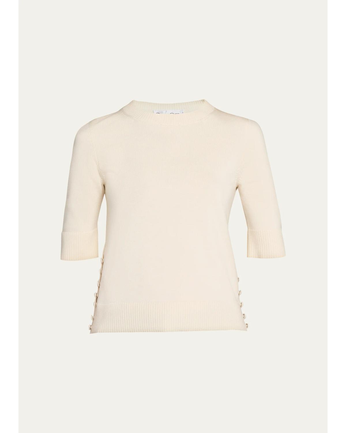 Short-Sleeve Button-Side Crewneck Sweater