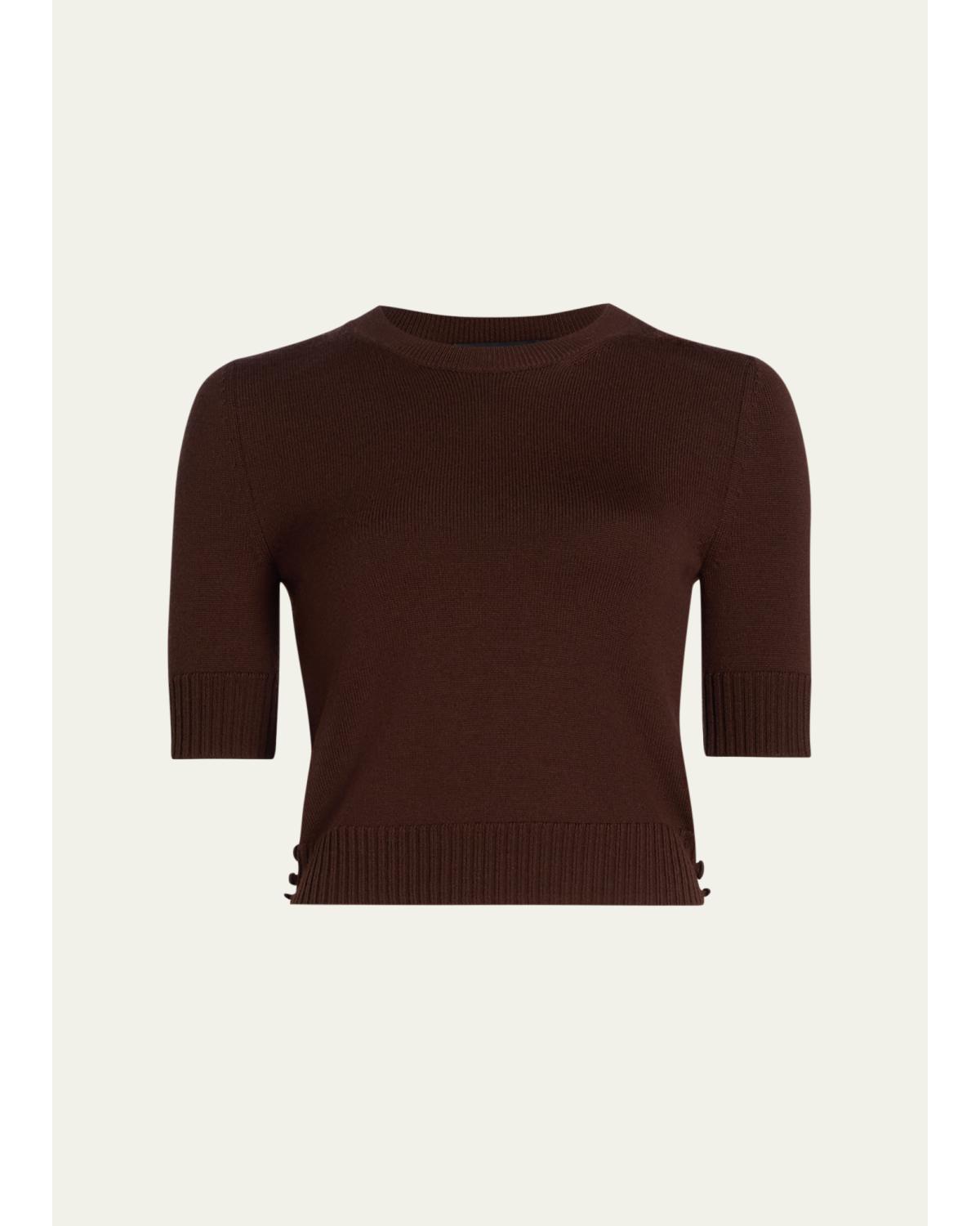 Short-Sleeve Button-Side Crewneck Sweater