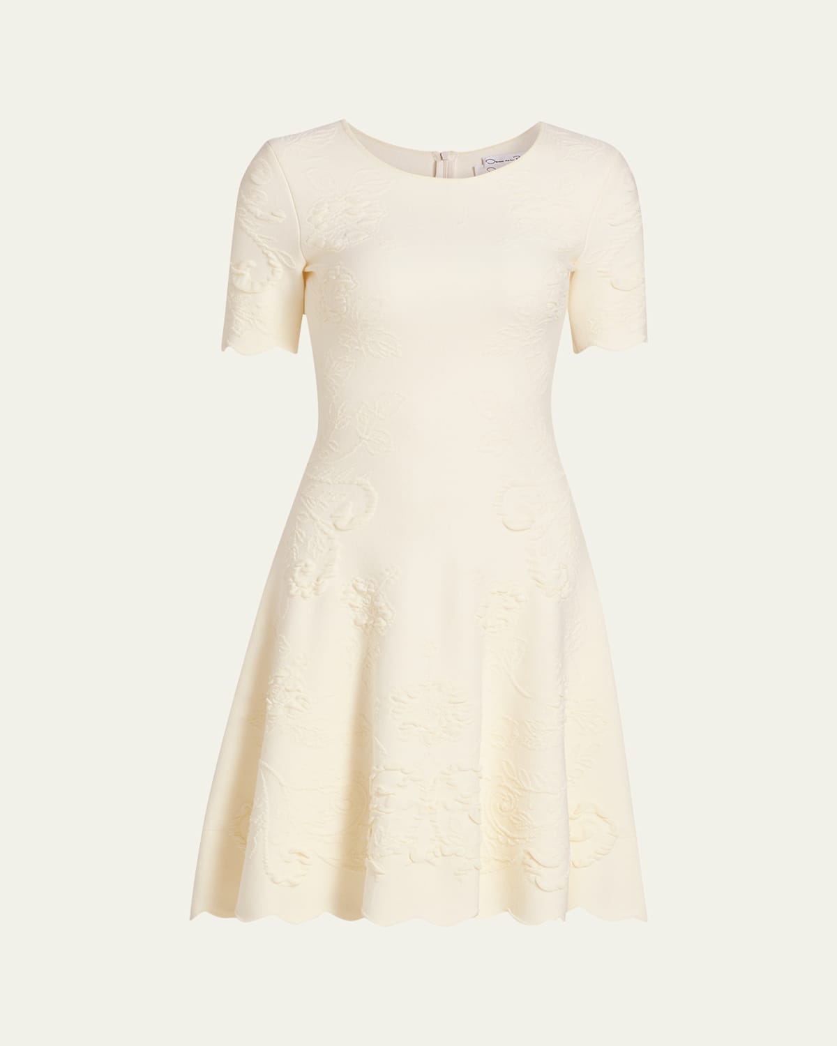 Oscar De La Renta Floral Jacquard Knit Short-sleeve Mini Dress In White