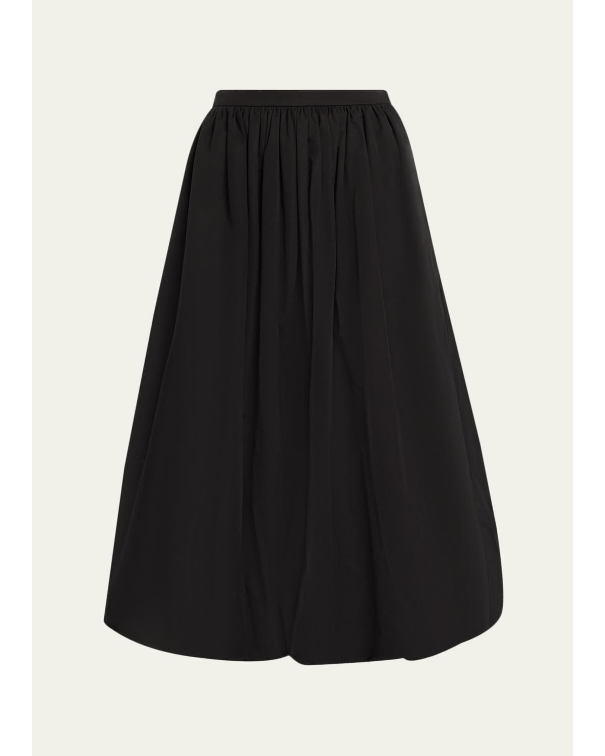Ruched Cotton Bubble Midi Skirt
