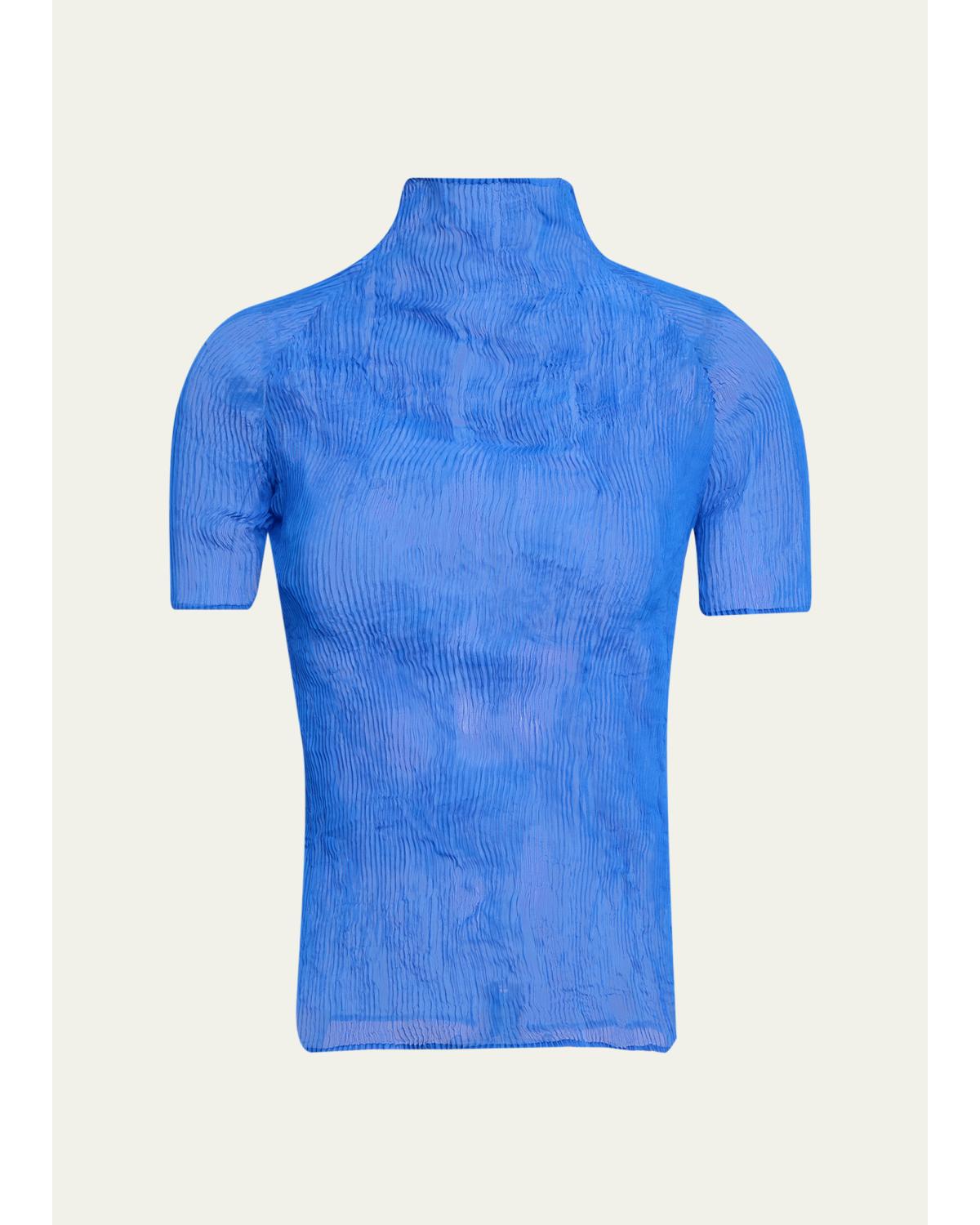 Twisted Chiffon Plisse Mock-Neck Top