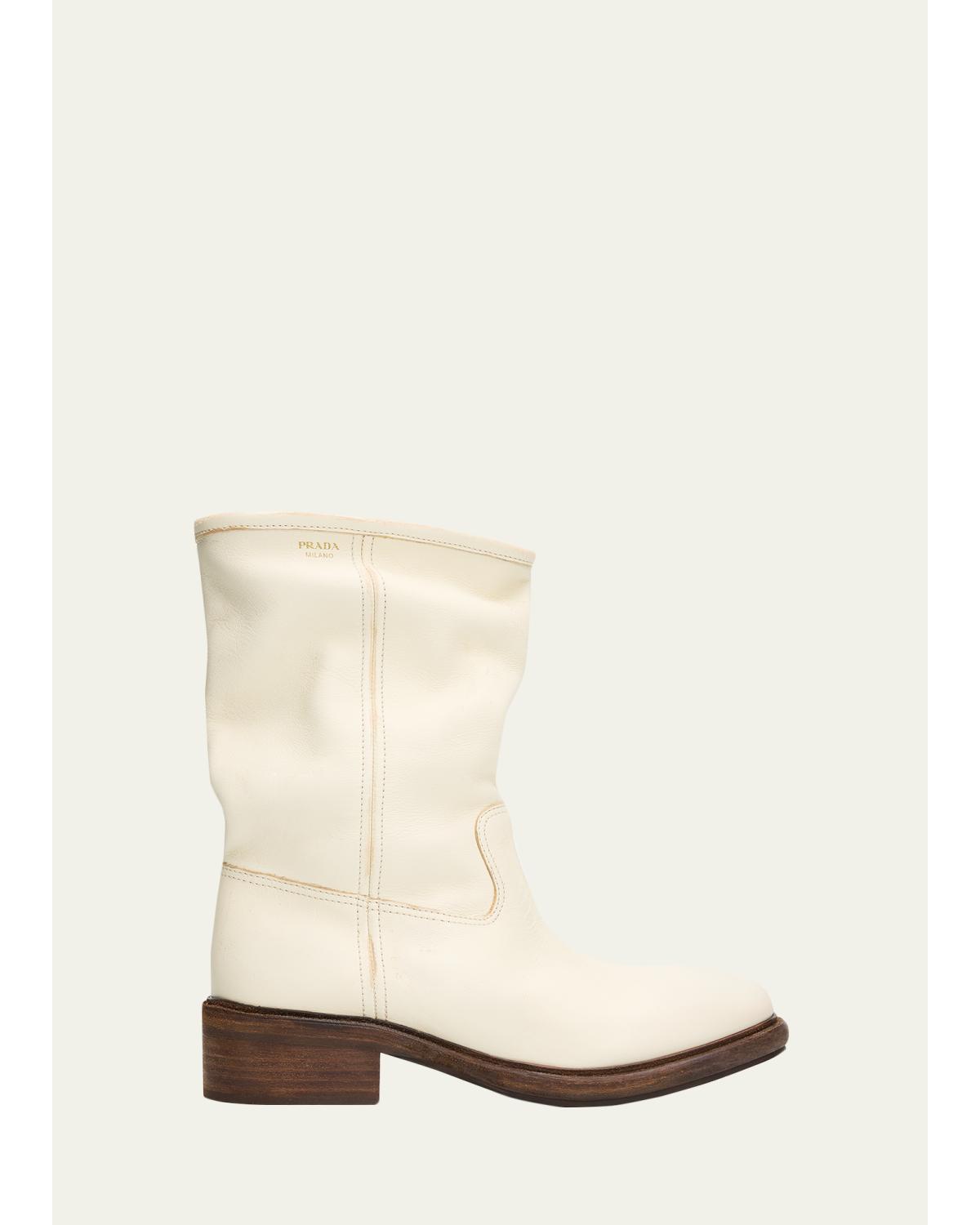 45Mm Vintage-Effect Leather Mid-Calf Boots