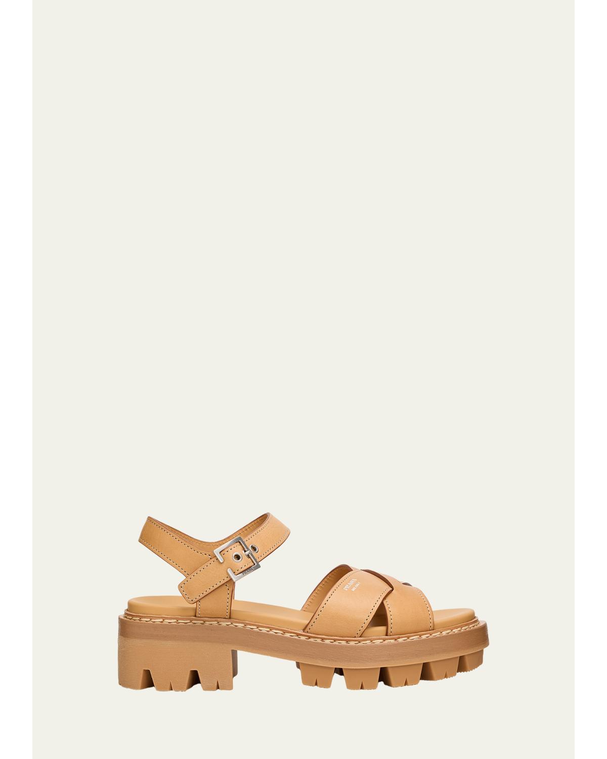55Mm Leather Platform Sandals