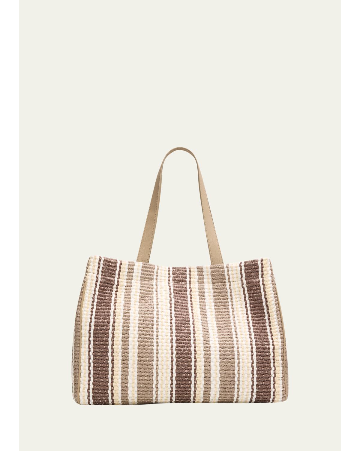 Striped Raffia Tote Bag