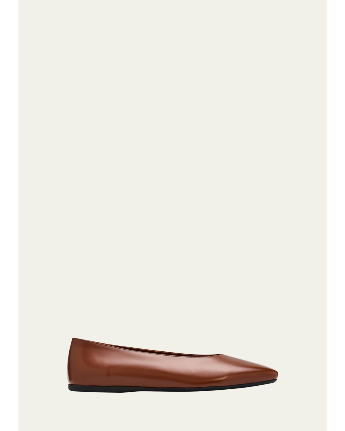 Brushed Leather Ballerina Flats