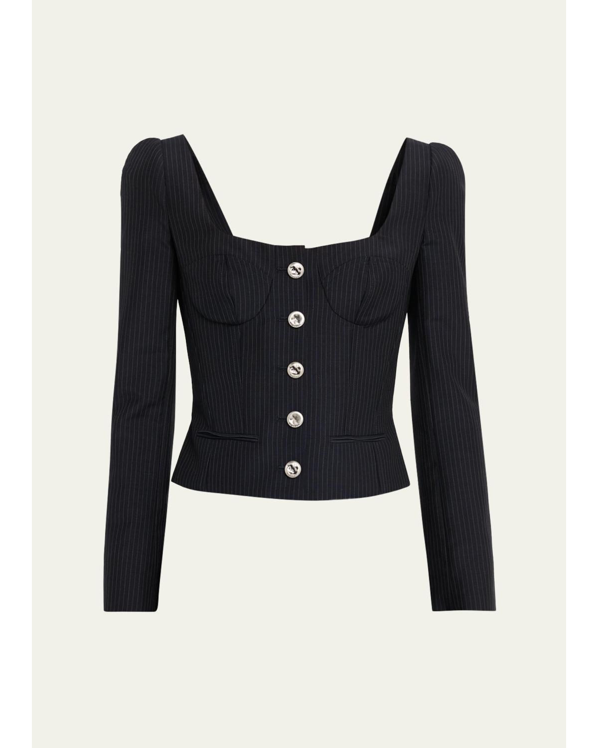Square-Neck Pinstripe Bustier Jacket
