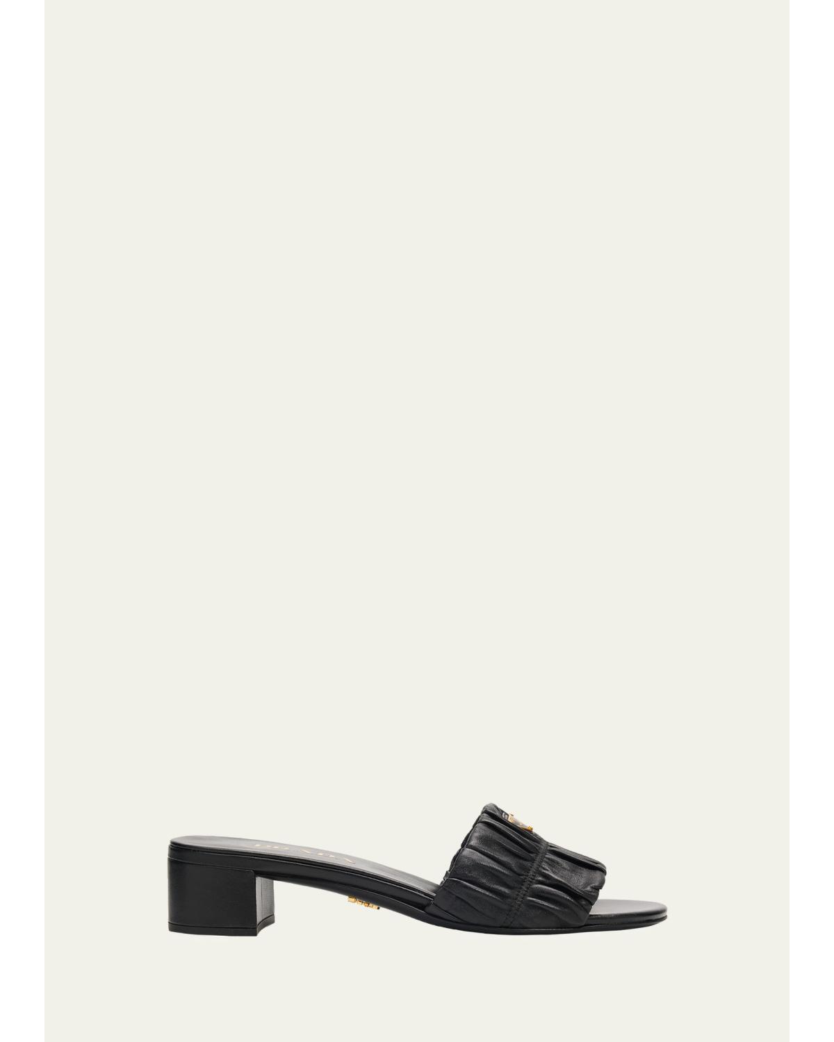 35Mm Matelasse Nappa Leather Block-Heel Sandals