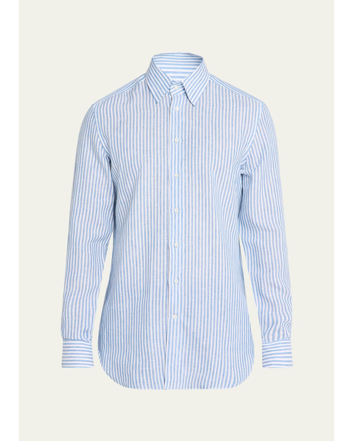 Men'S Striped Cotton Button-Down Shirt