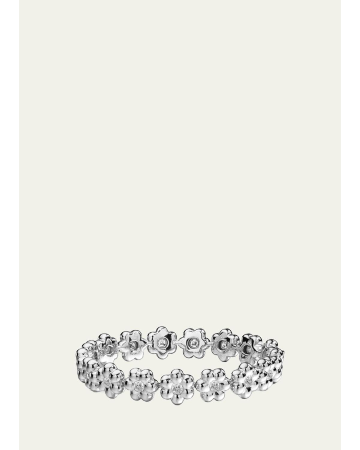 18K Yellow Gold Round Diamond Flower Puff Bracelet