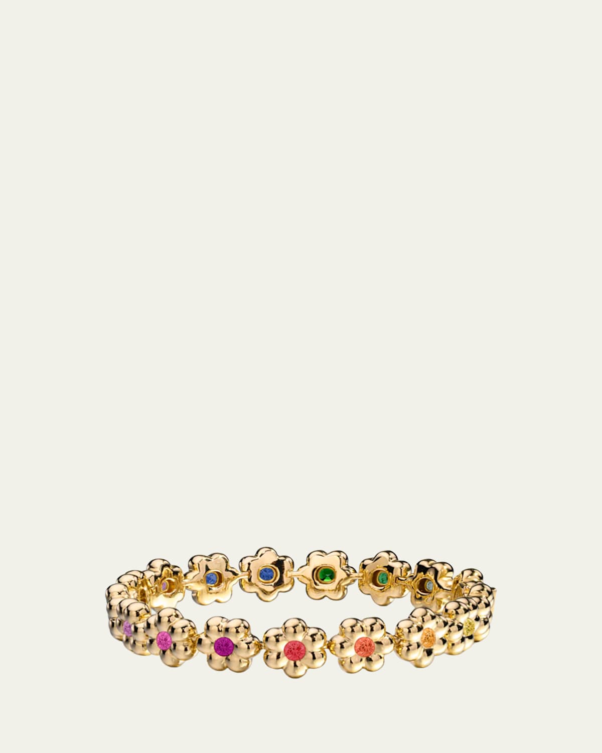 18K Yellow Gold Round Diamond Flower Puff Bracelet