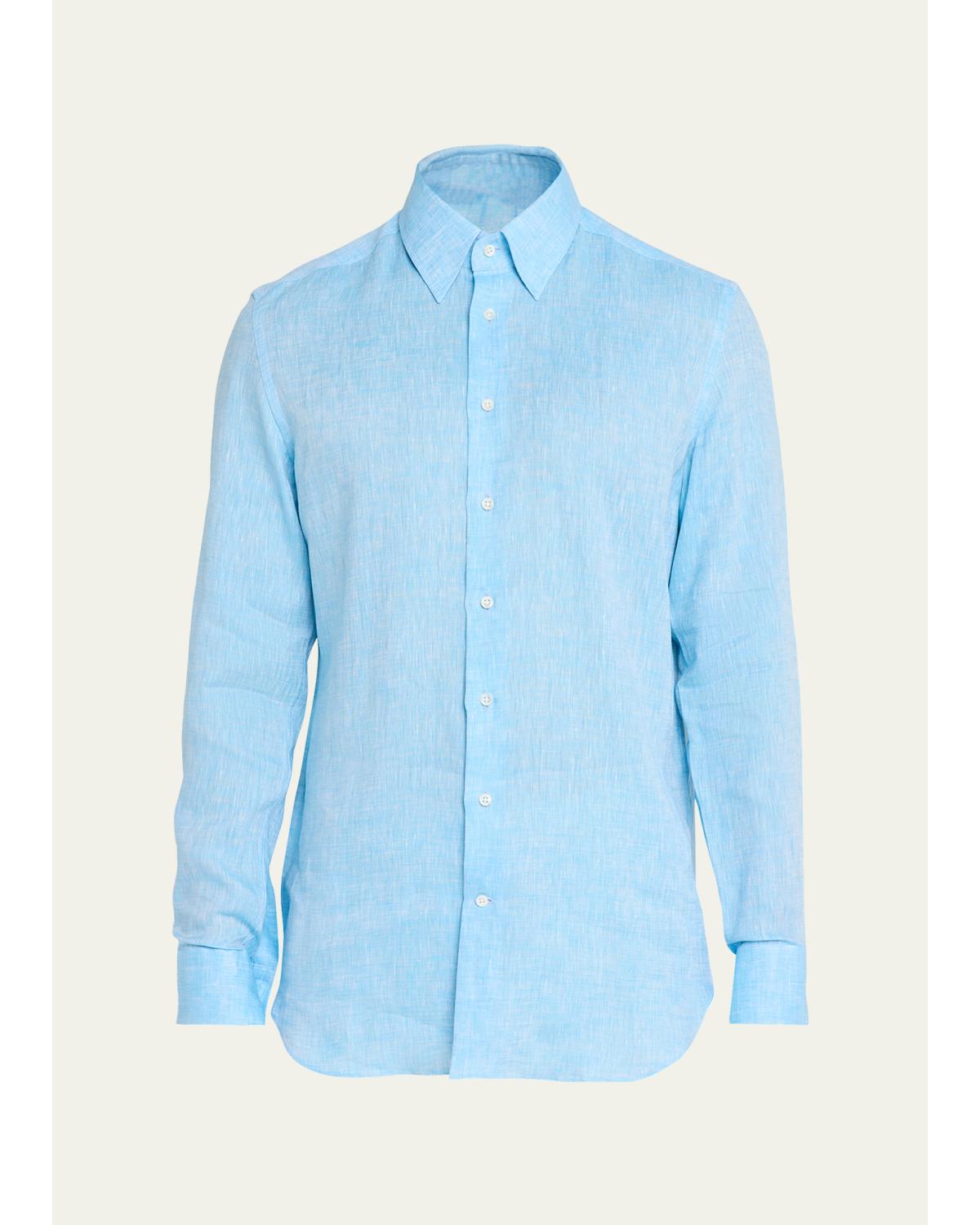 Men'S Heathered Cotton Button-Down Shirt