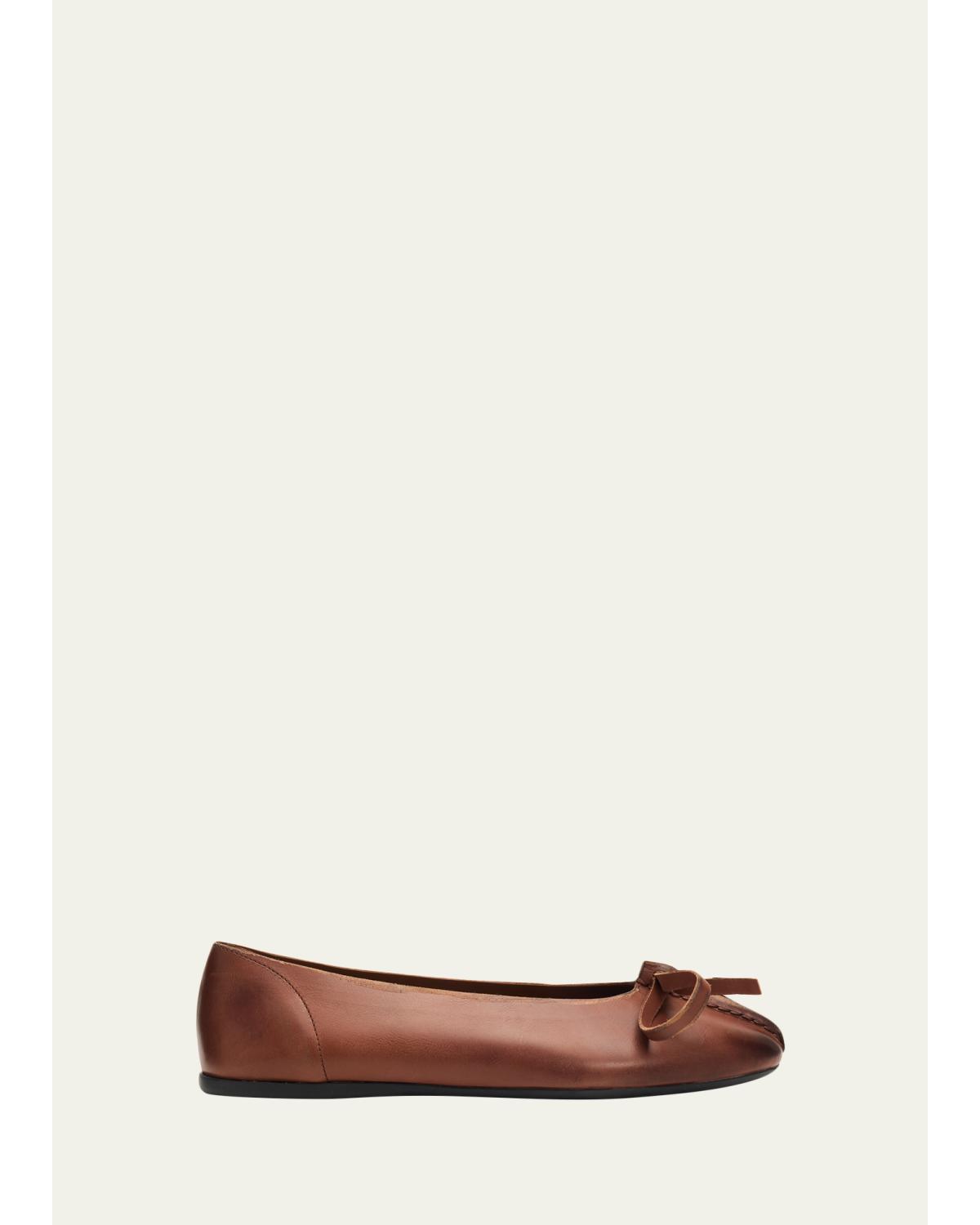 Antiqued Leather Ballerina Flats