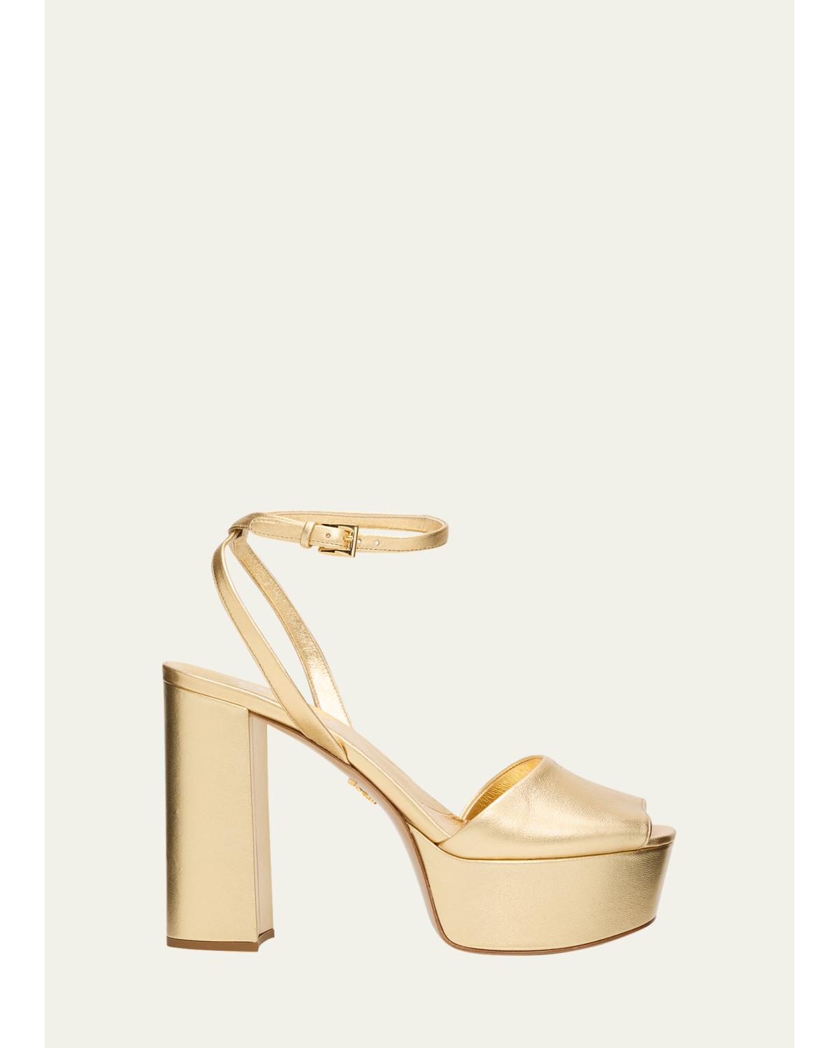 115Mm Metallic Leather Platform Sandals