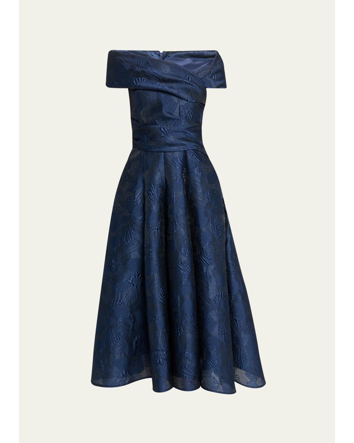 Off-Shoulder Jacquard Dress with Pockets