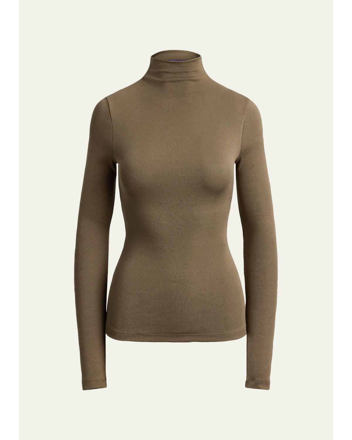 Catia Rib-Knit Stretch Silk Mockneck Top