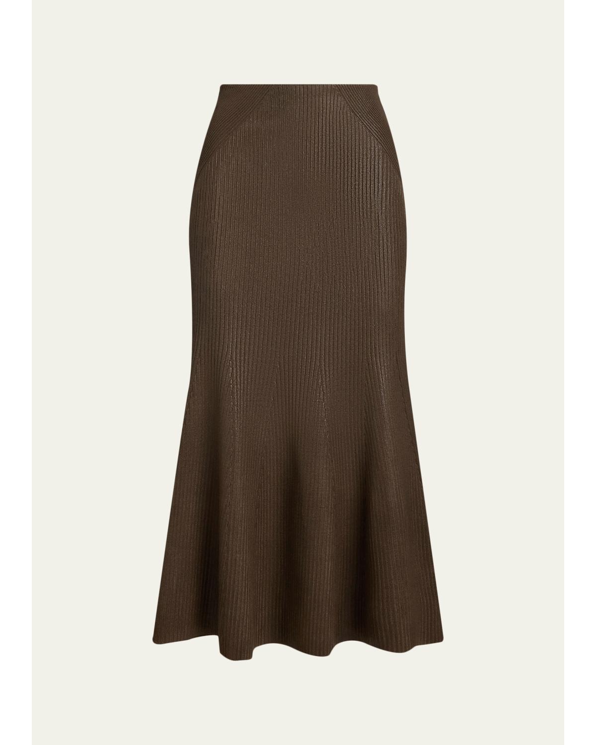 Adrianna Foiled Rib-Knit Sweater Skirt