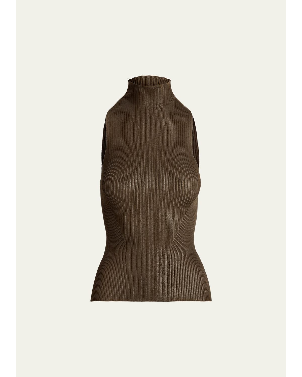 Foiled Rib-Knit Mockneck Sweater