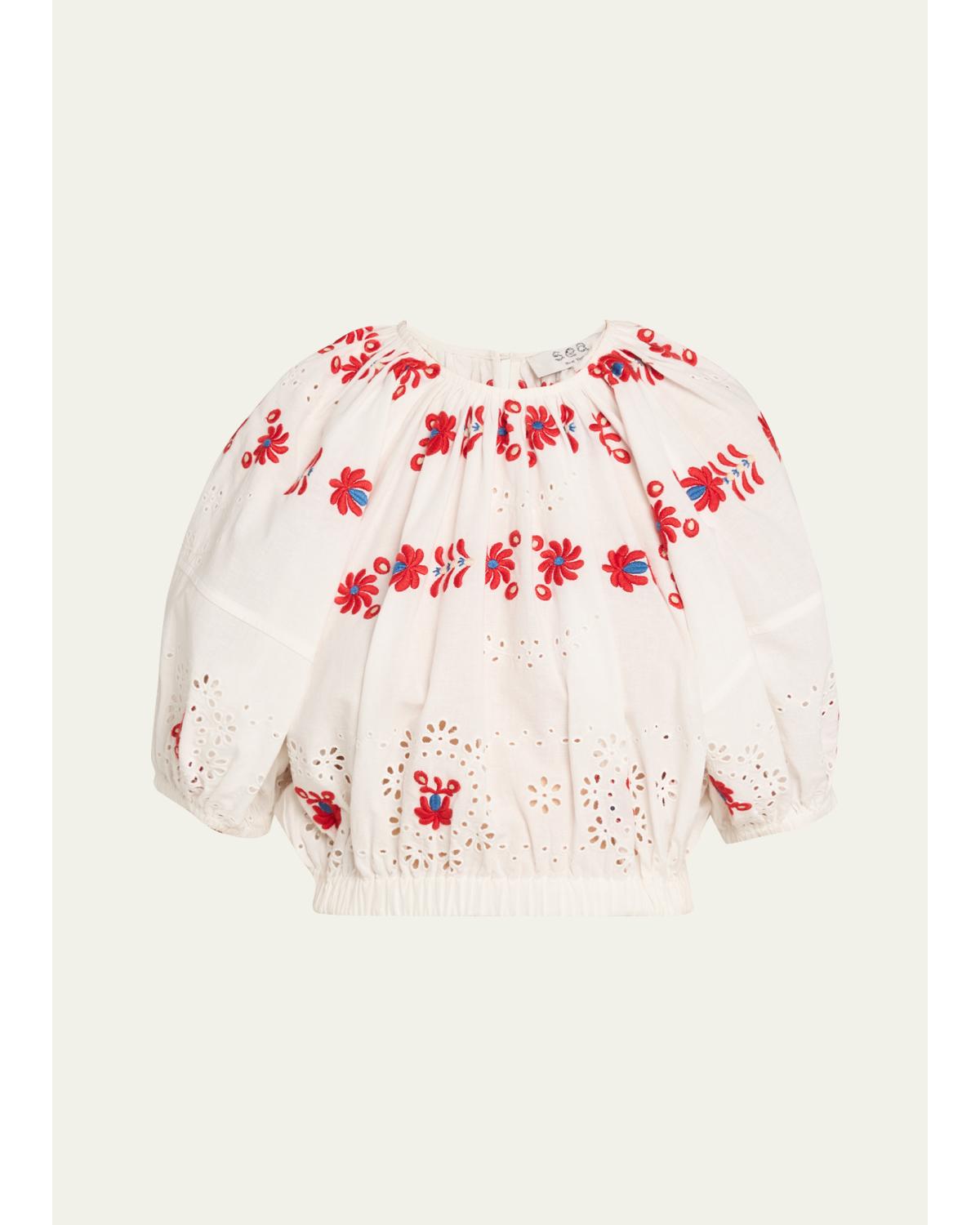 Catharina Embroidered Bubble Crop Top