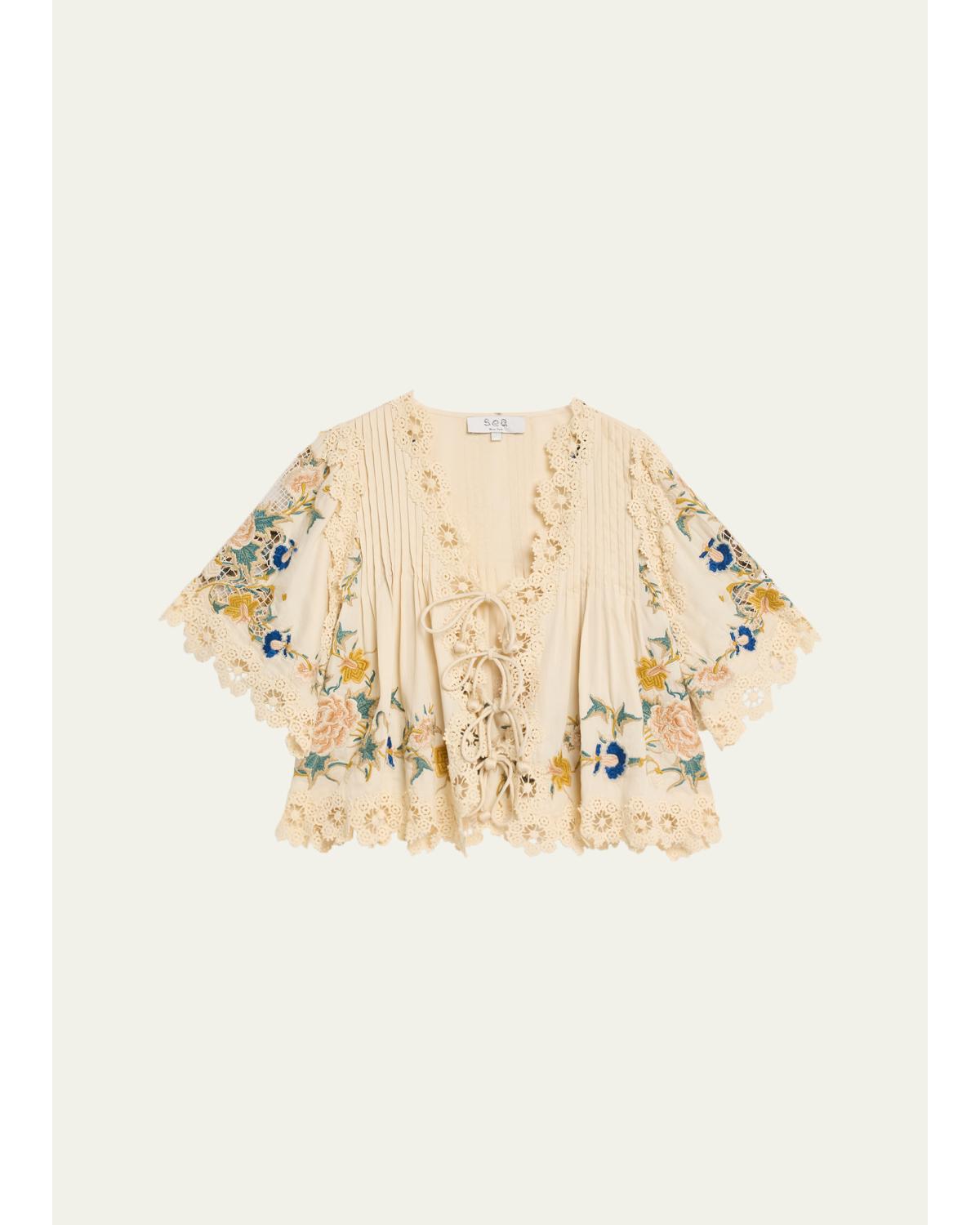 Adonna Embroidered Tie-Front Top