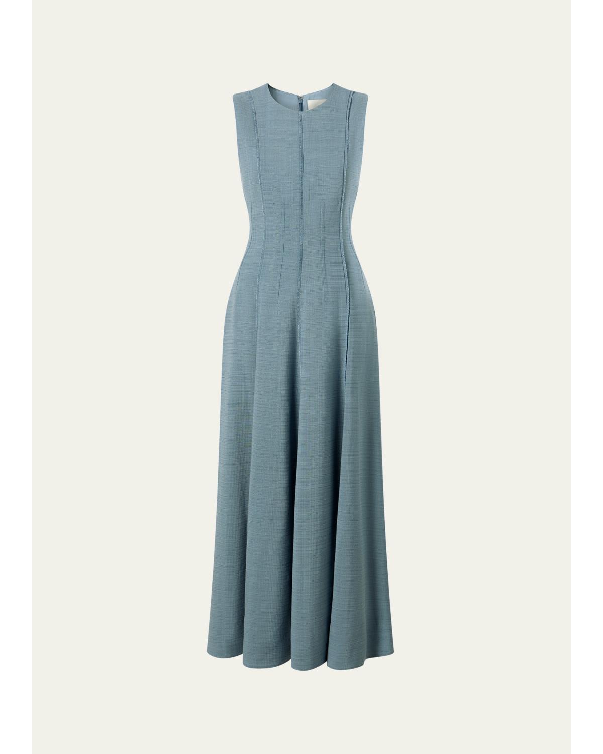 Sleeveless Raw-Edge Paneled Fluid Viscose Maxi Dress