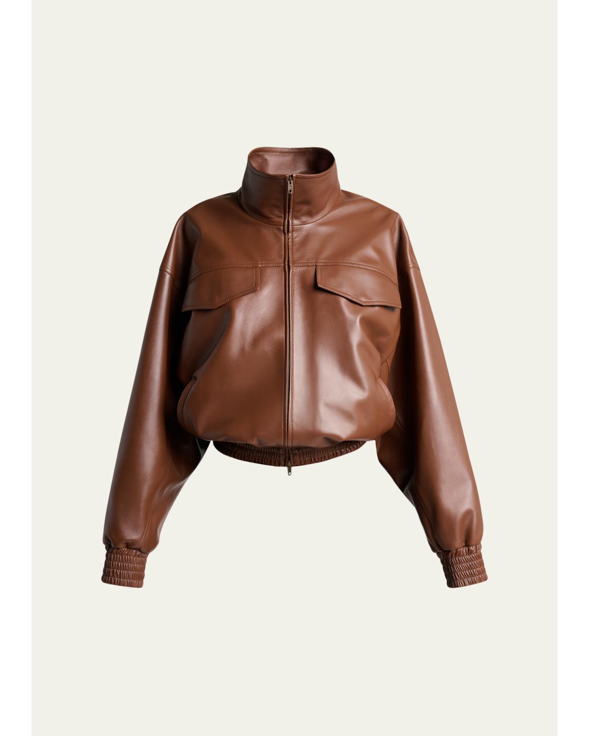 High-Collar Leather Blouson Jacket