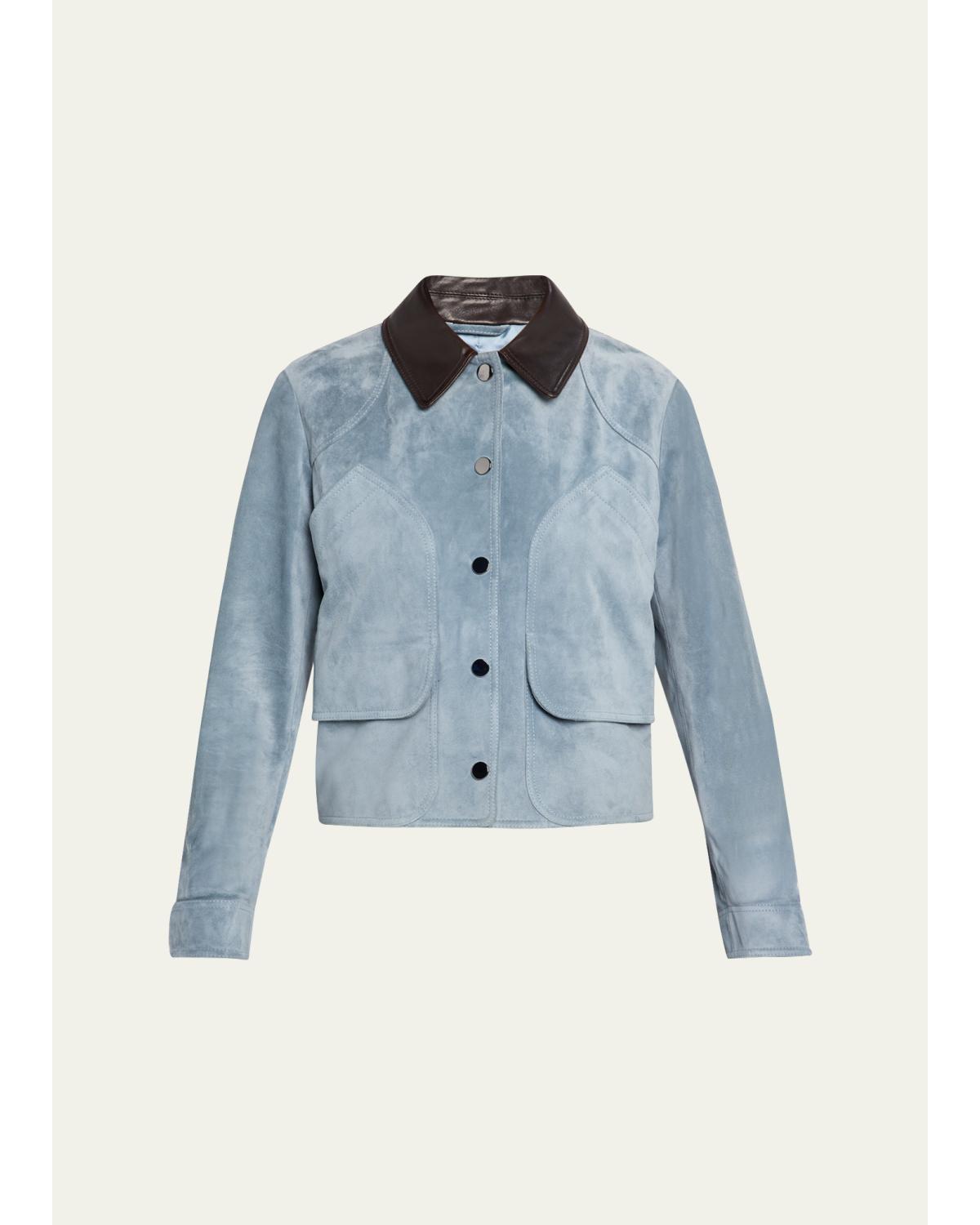 Veronica Beard Walters Suede Jacket Blue Steel