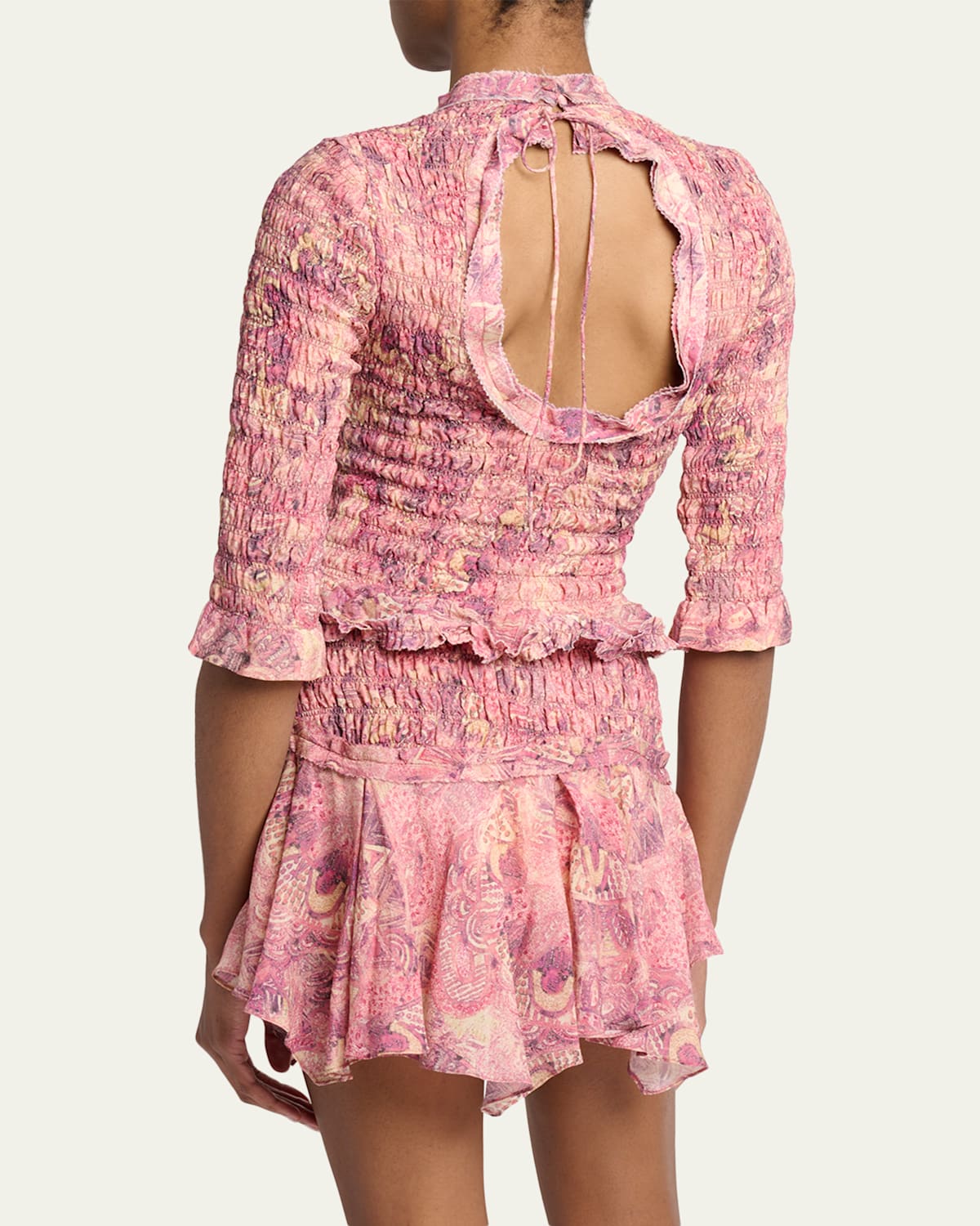 Carola Smocked Silk Charmeuse Crop Top