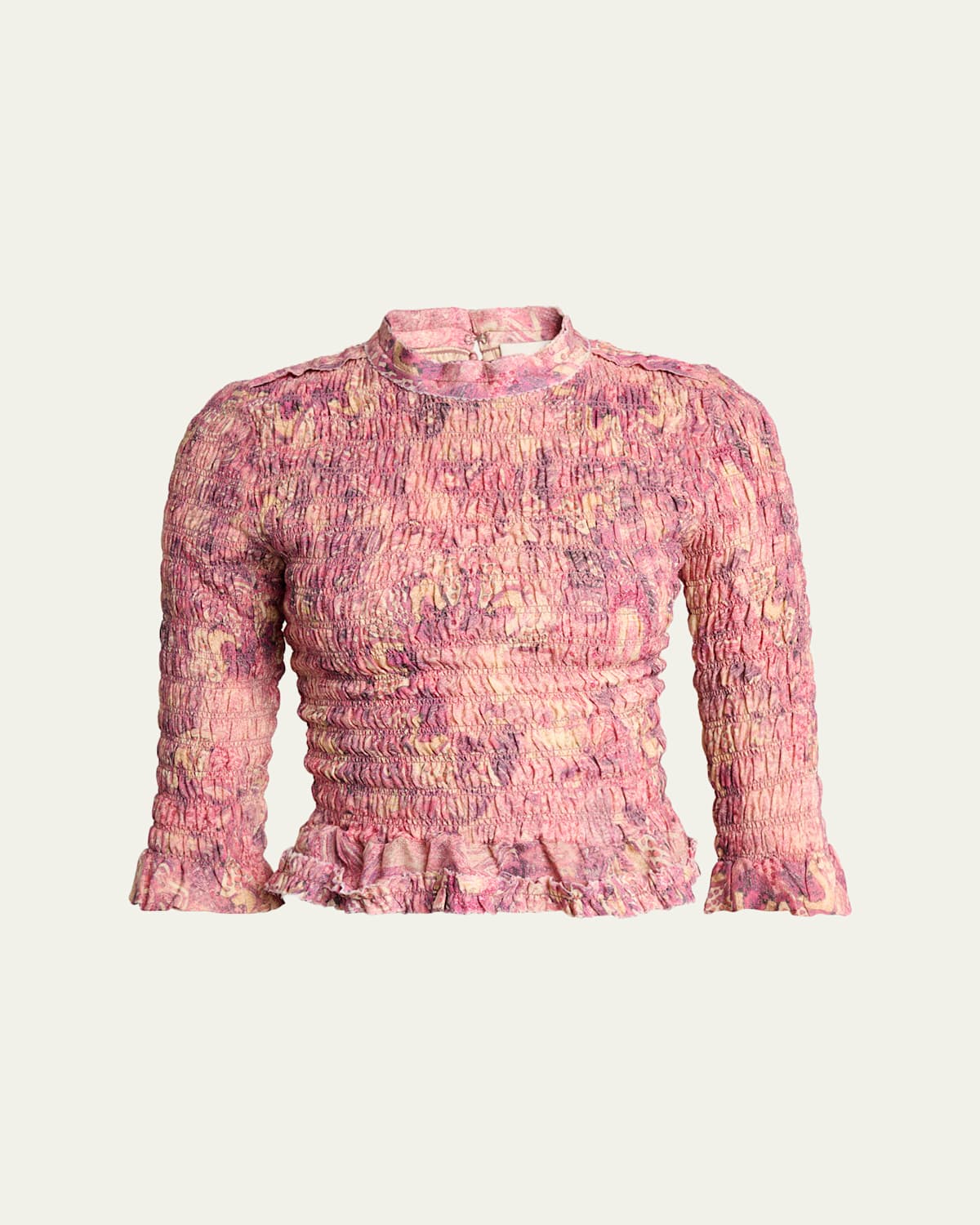 Carola Smocked Silk Charmeuse Crop Top