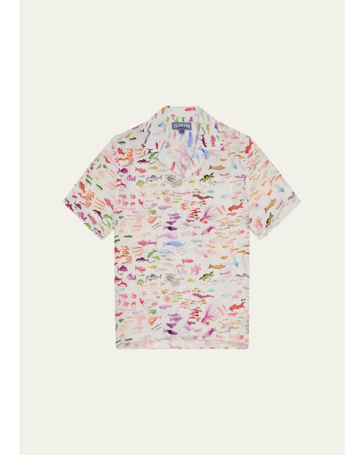 X Fabrice Hyber Men'S Pescador Linen Camp Shirt