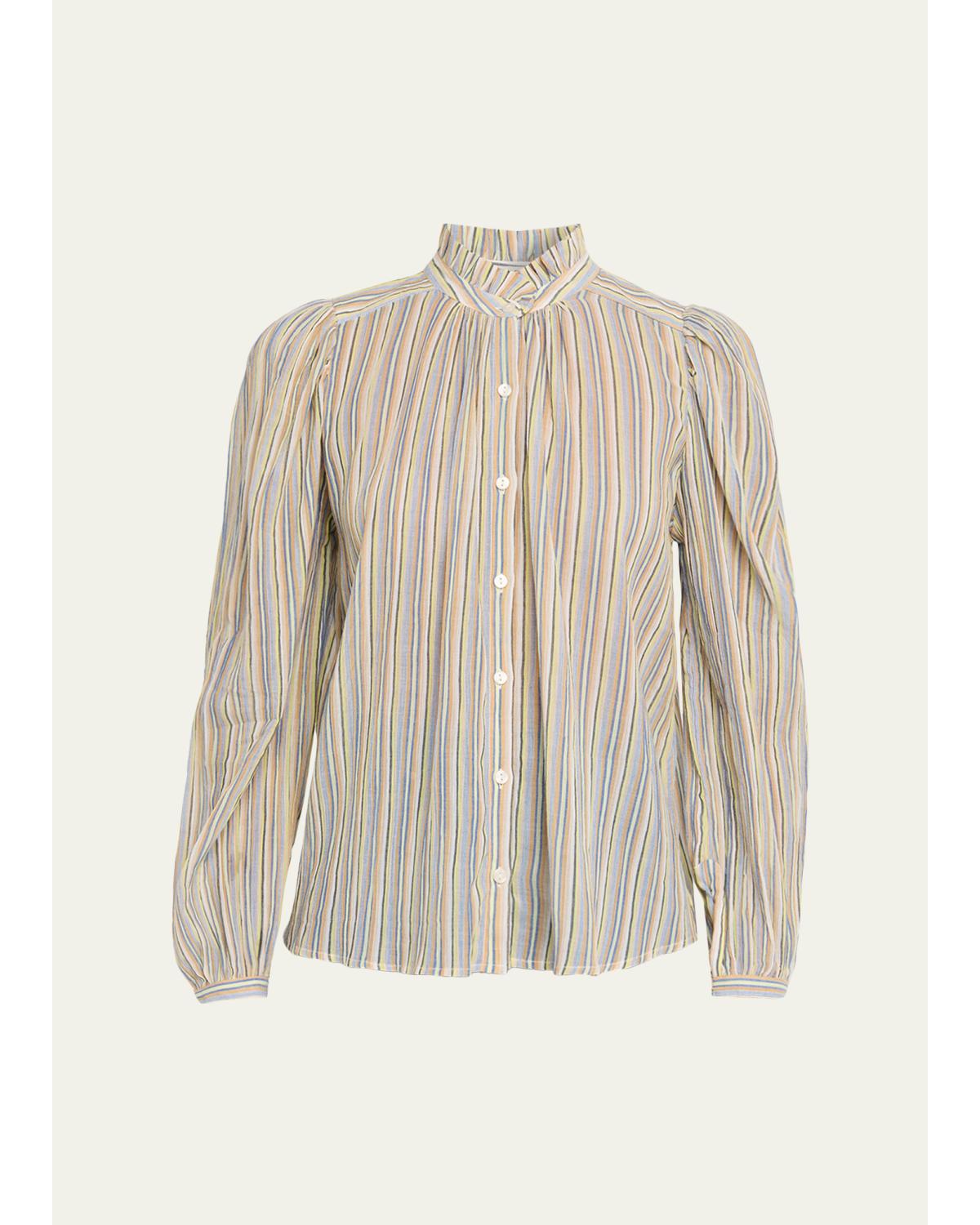 Annabel Long-Sleeve Striped Cotton Blouse