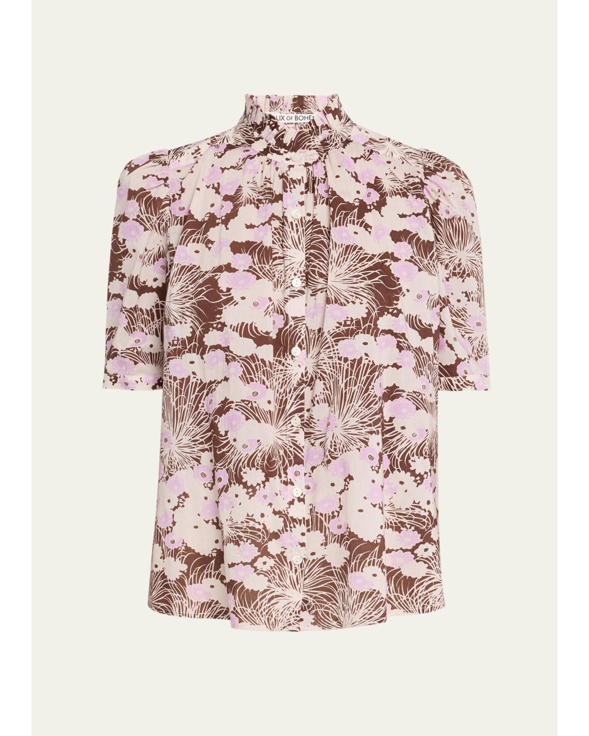 Winnie Short-Sleeve Floral Cotton Blouse
