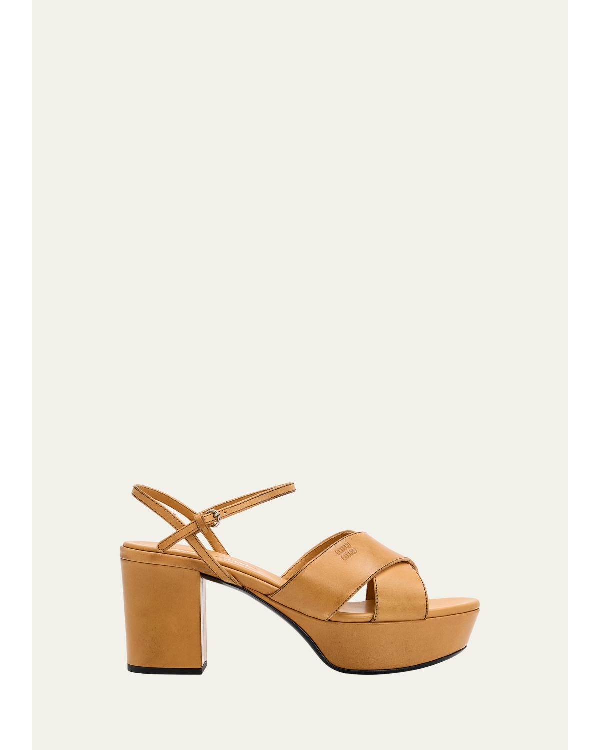 Waxed Leather Platform Sandals