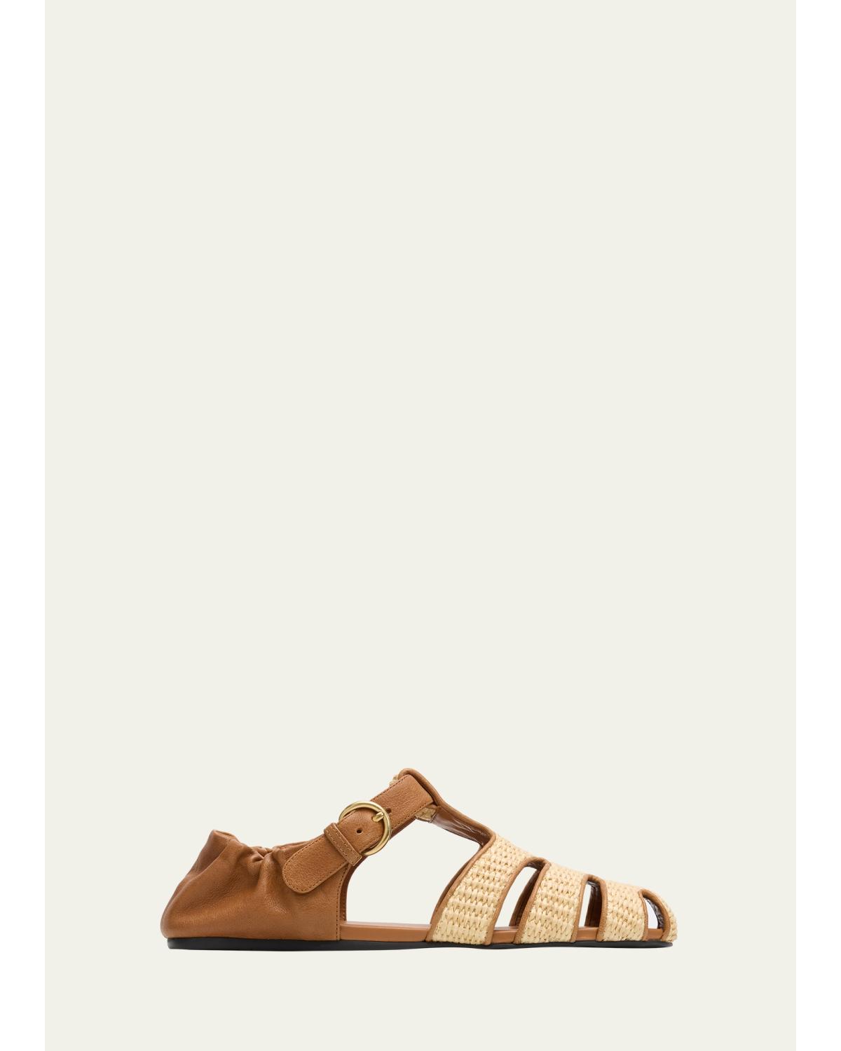 Raffia And Leather Fisherman Sandals