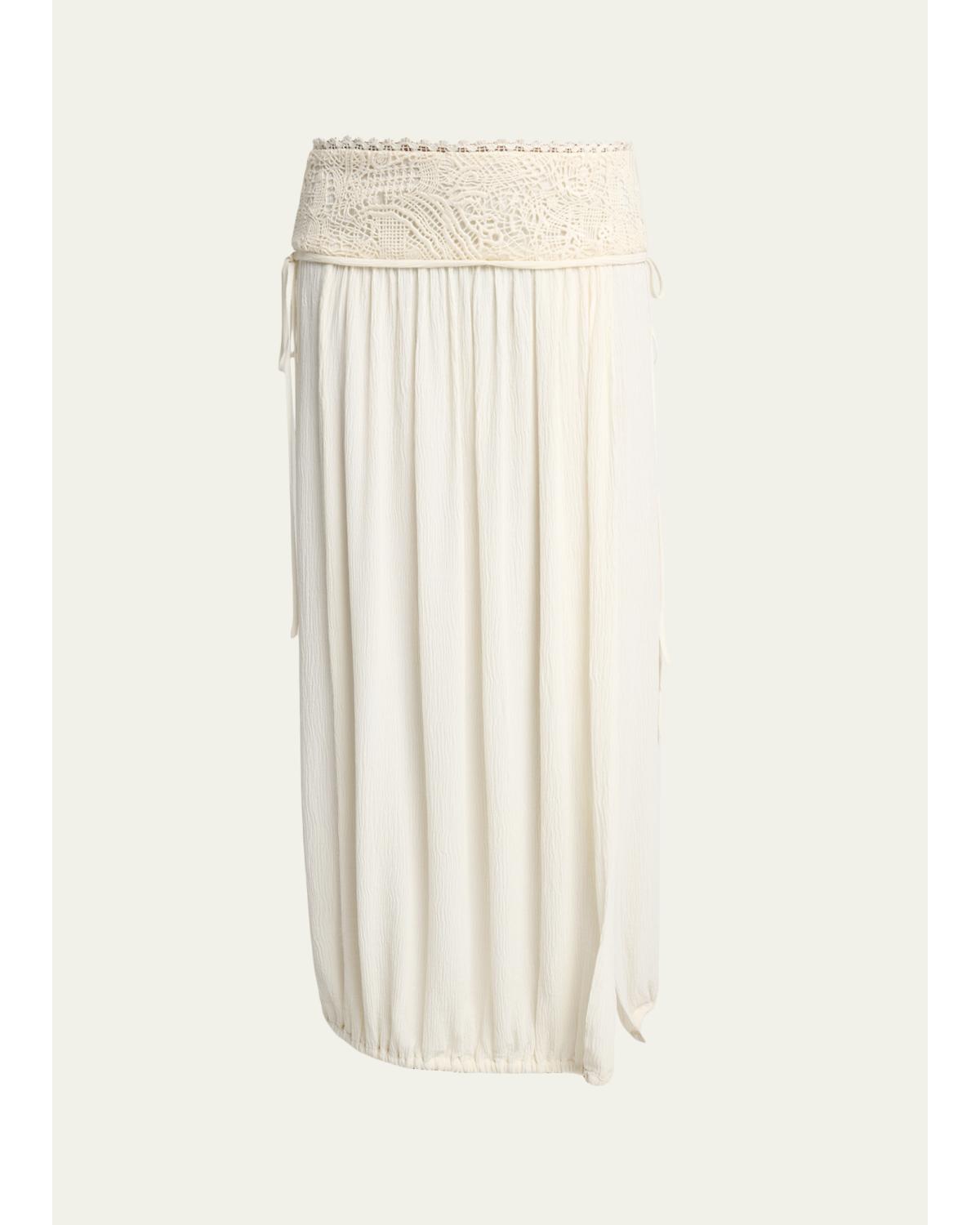 Nilma Guipure Lace Crinkle Silk Midi Balloon Skirt