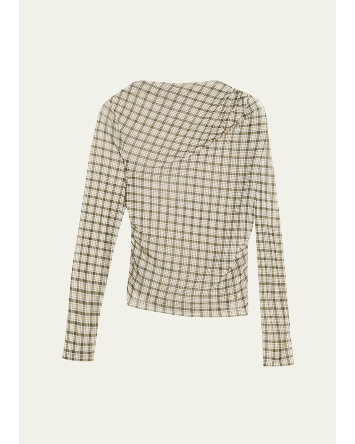 Nuvina Draped Plaid Top