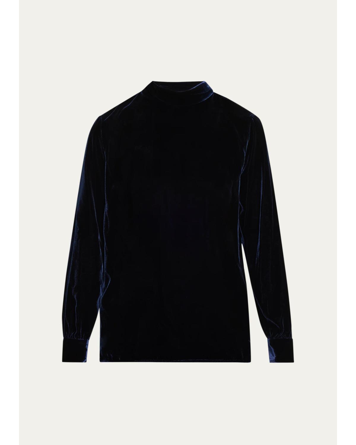 Mock-Neck Velvet Long-Sleeve Shirt