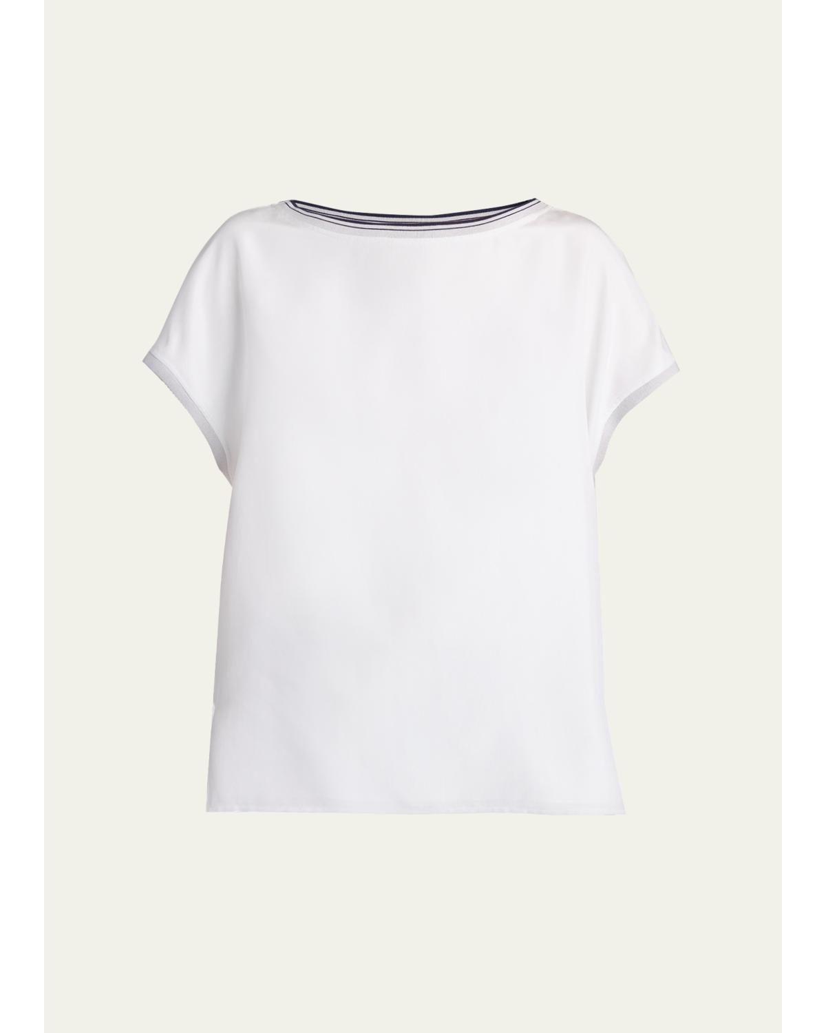 Stretch Silk Short-Sleeve Top