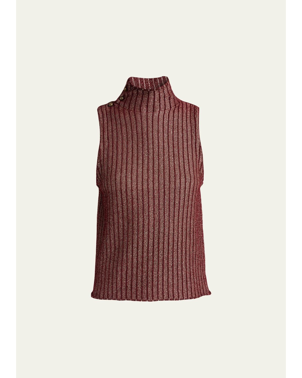 Button Turtleneck Rib Knit Tank Top