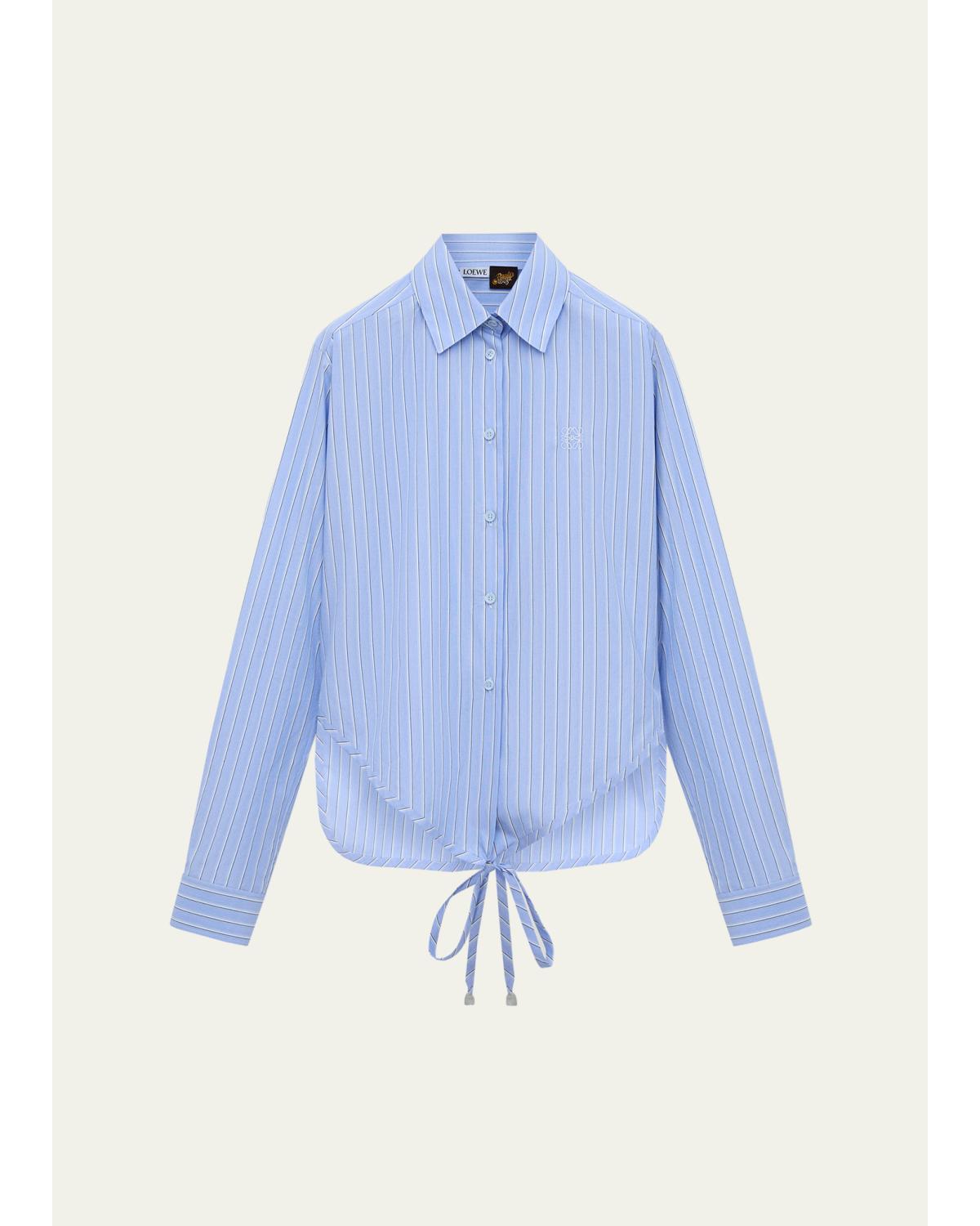 X Paula'S Ibiza Striped Cotton Button-Down Wrap Shirt