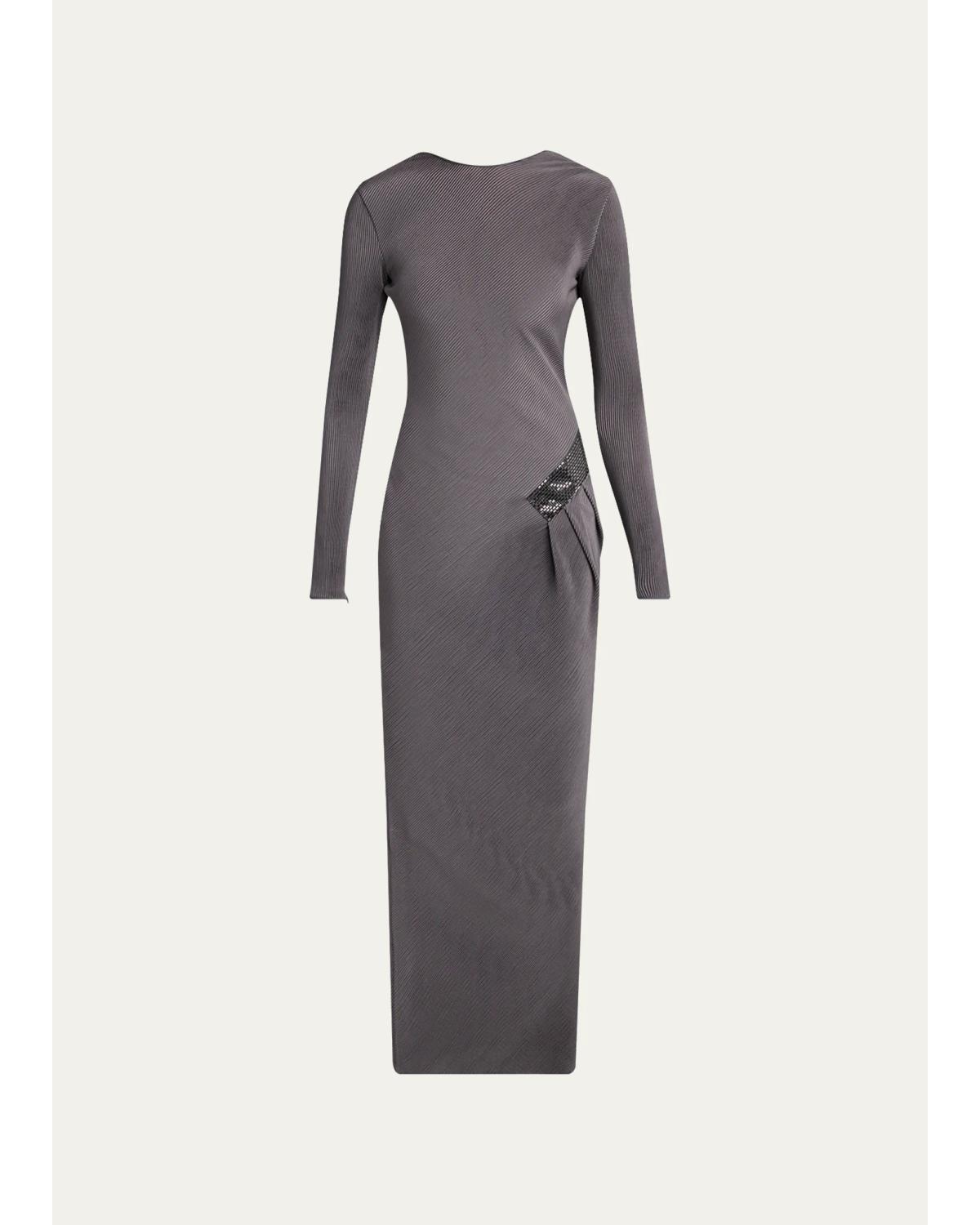 Giorgio Armani Embellished Asymmetric Column Dress In Blue