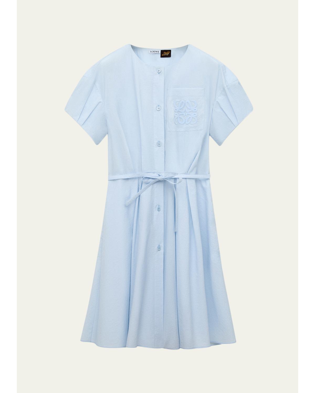 x Paula's Ibiza Puff-Sleeve Pleated Shirtdress