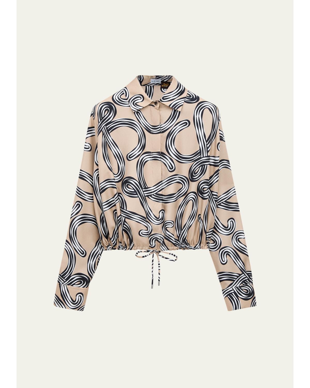 x Paula's Ibiza Abstract-Print Silk Drawstring Balloon Shirt