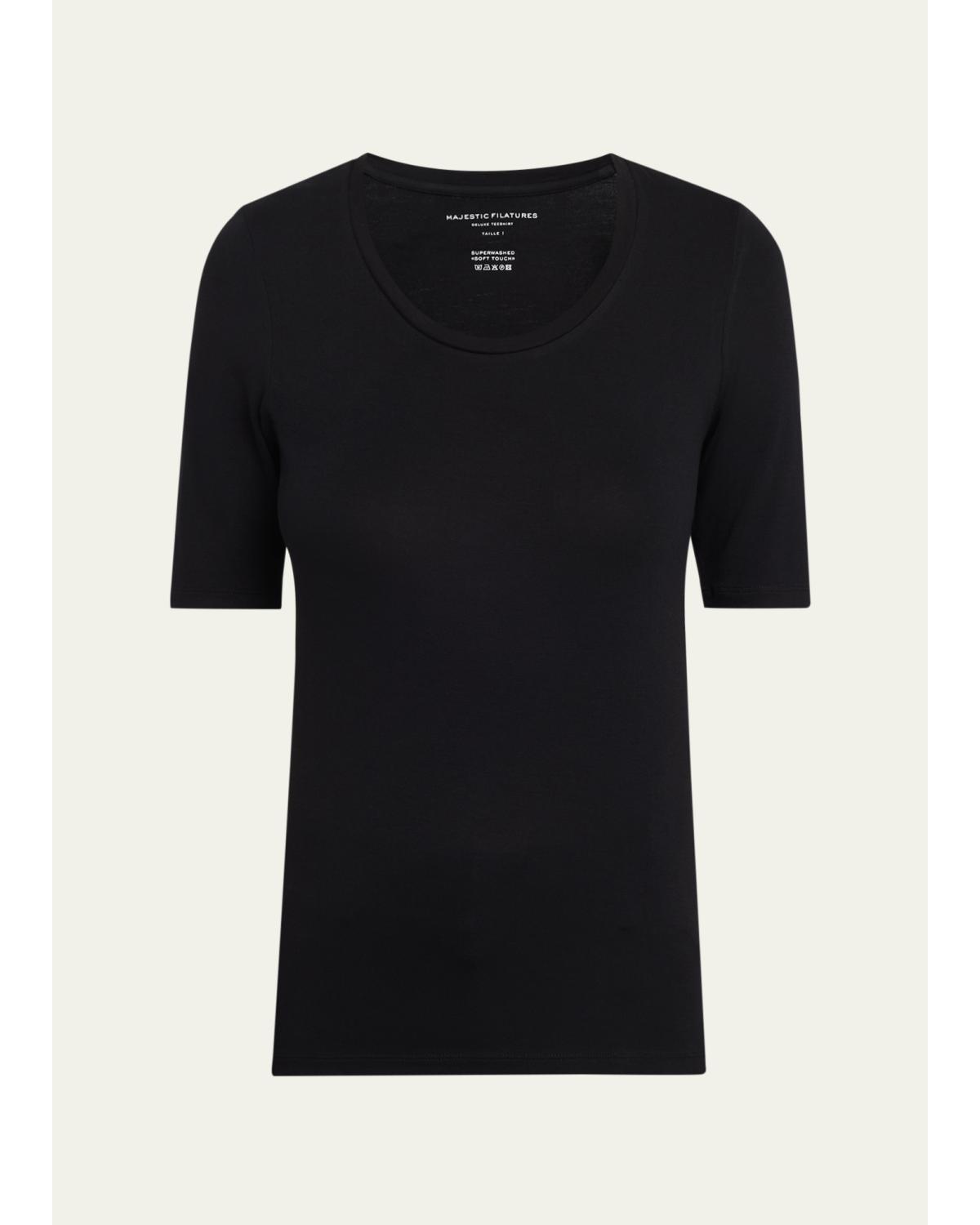 Elbow-Sleeve Scoop-Neck Shirt