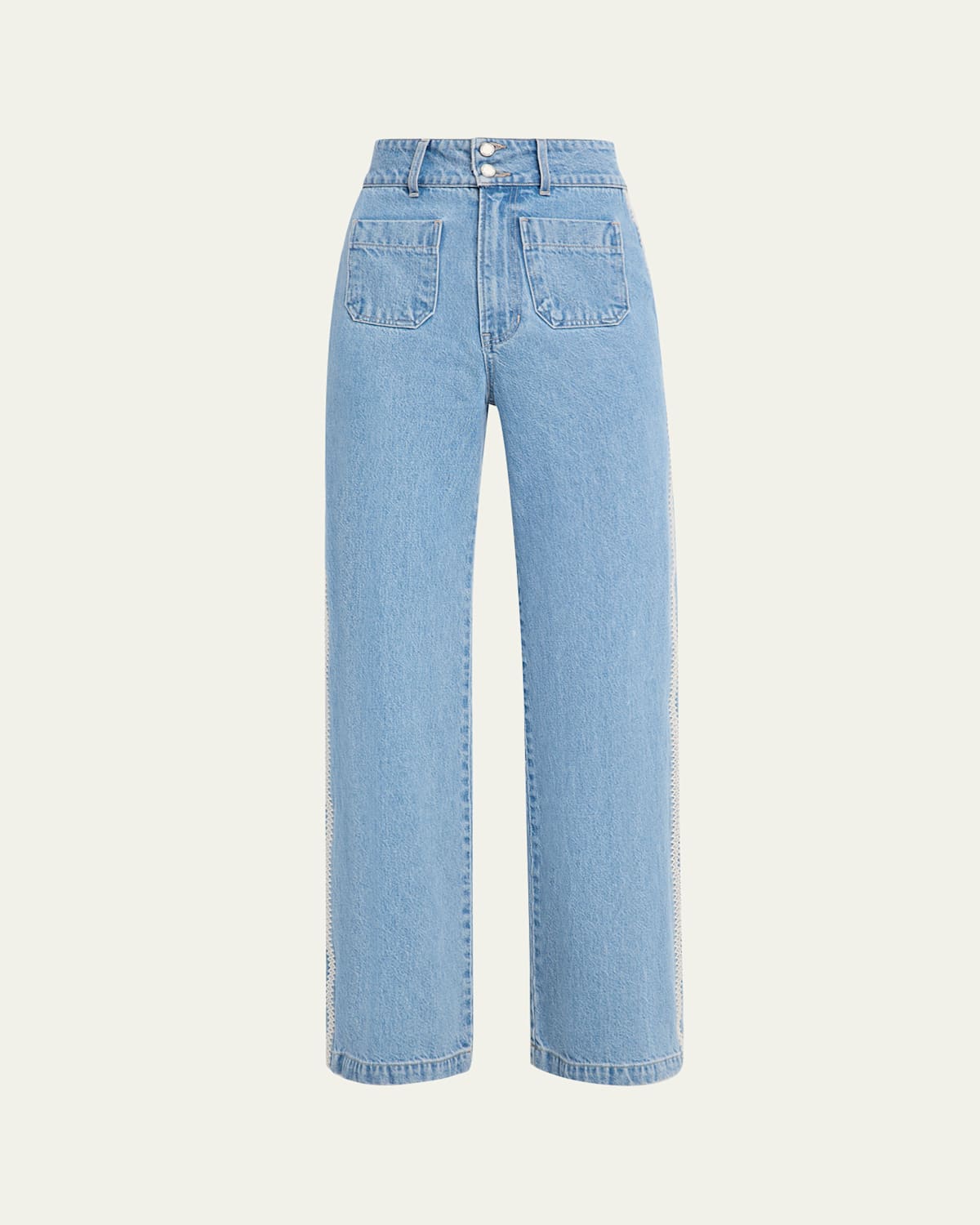 Veronica Beard Taylor Embroidered Patch-pocket Straight-leg Jeans In Blue