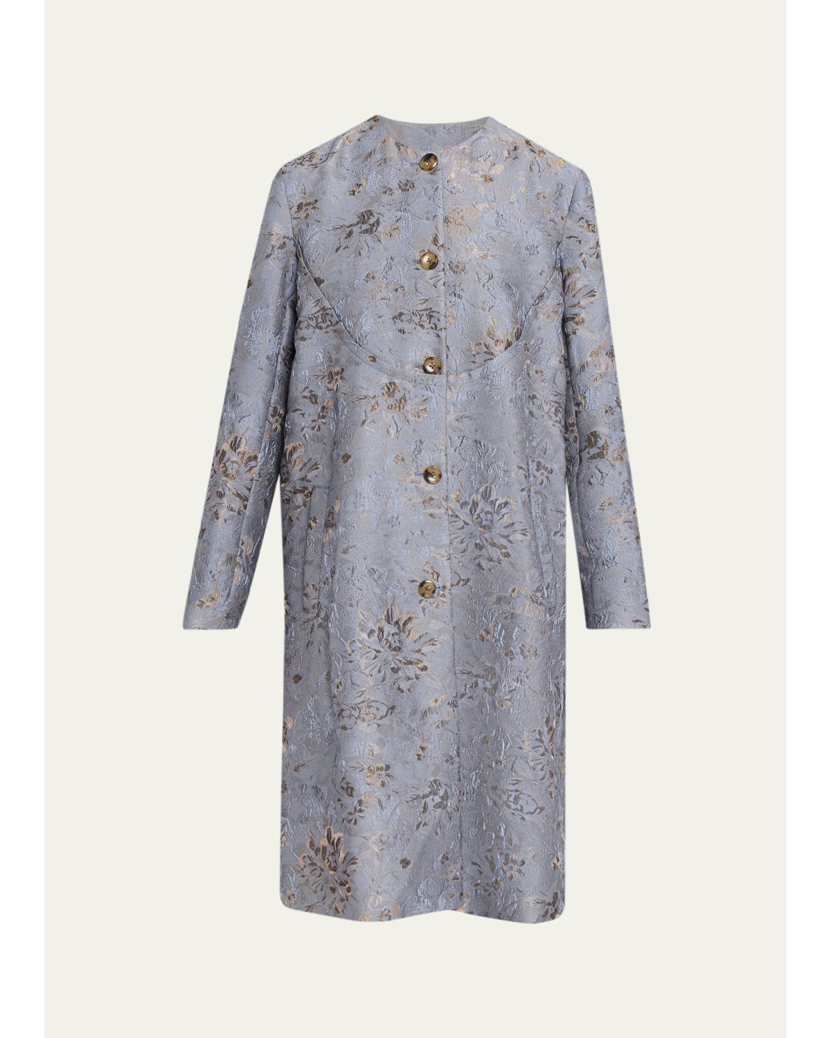 Textured Floral Jacquard Single-Breasted Car Coat