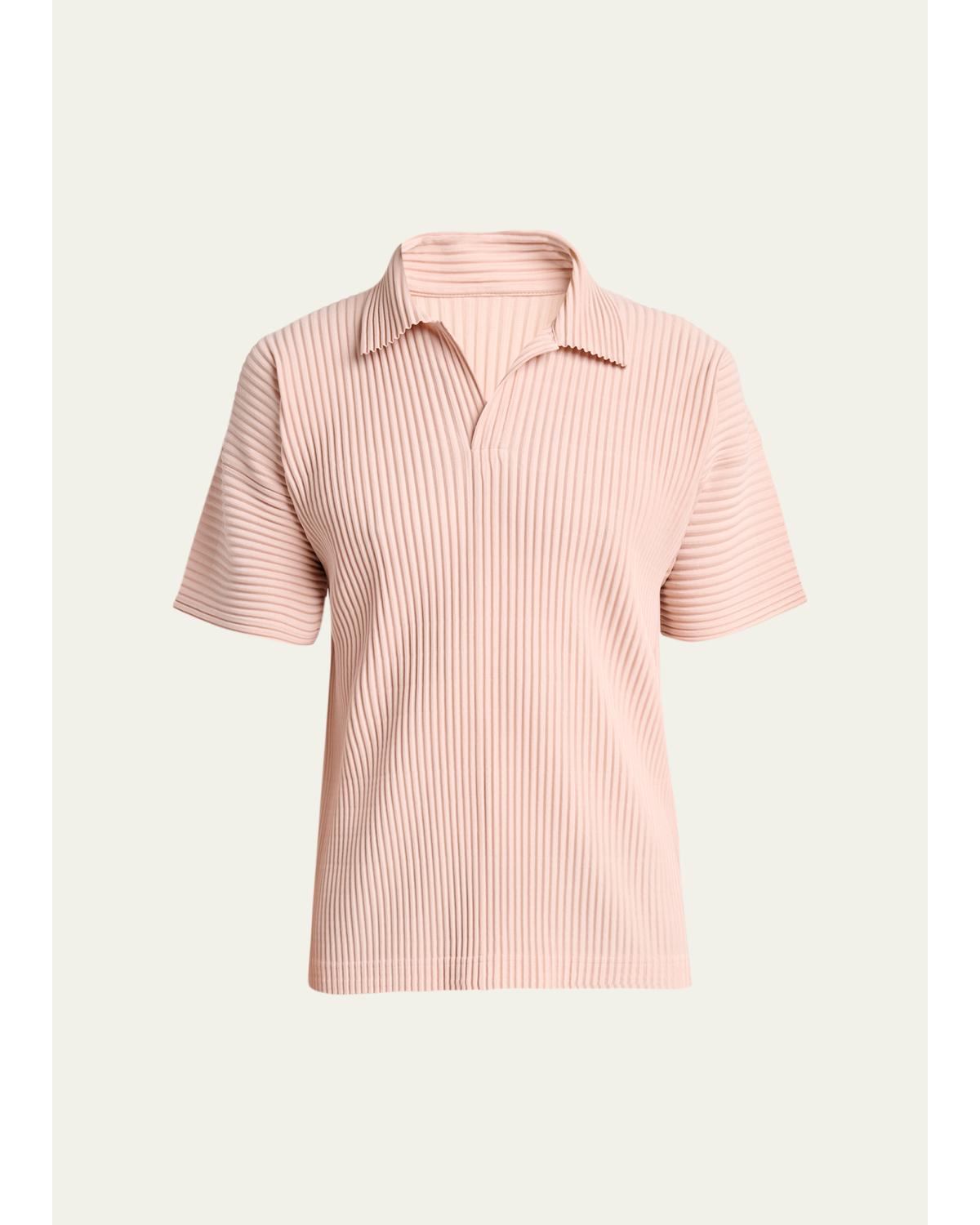Men's Pleated Johnny-Collar Polo Shirt