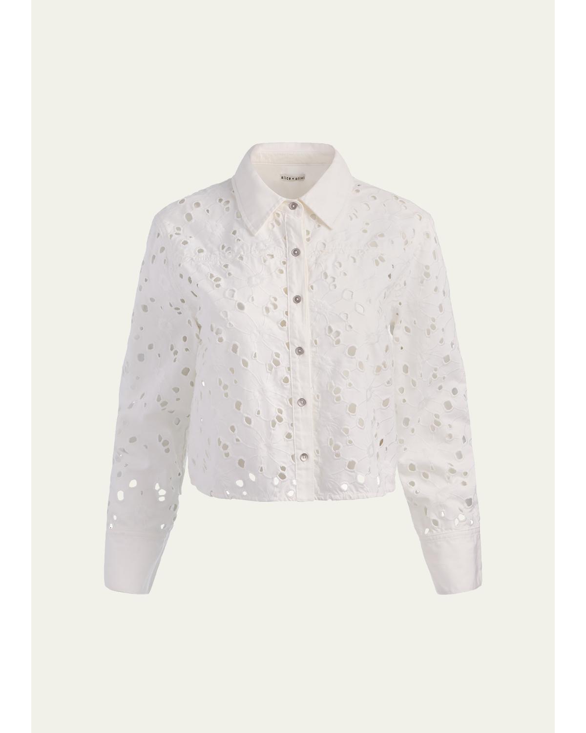 Finely Laser-Cut Denim Cropped Shirt