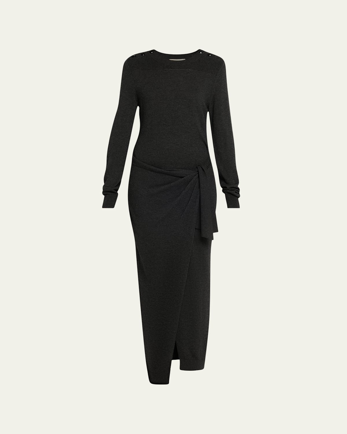Isabel Marant Jozira Button-shoulder Wrap Maxi Sweater Dress In Anthracite
