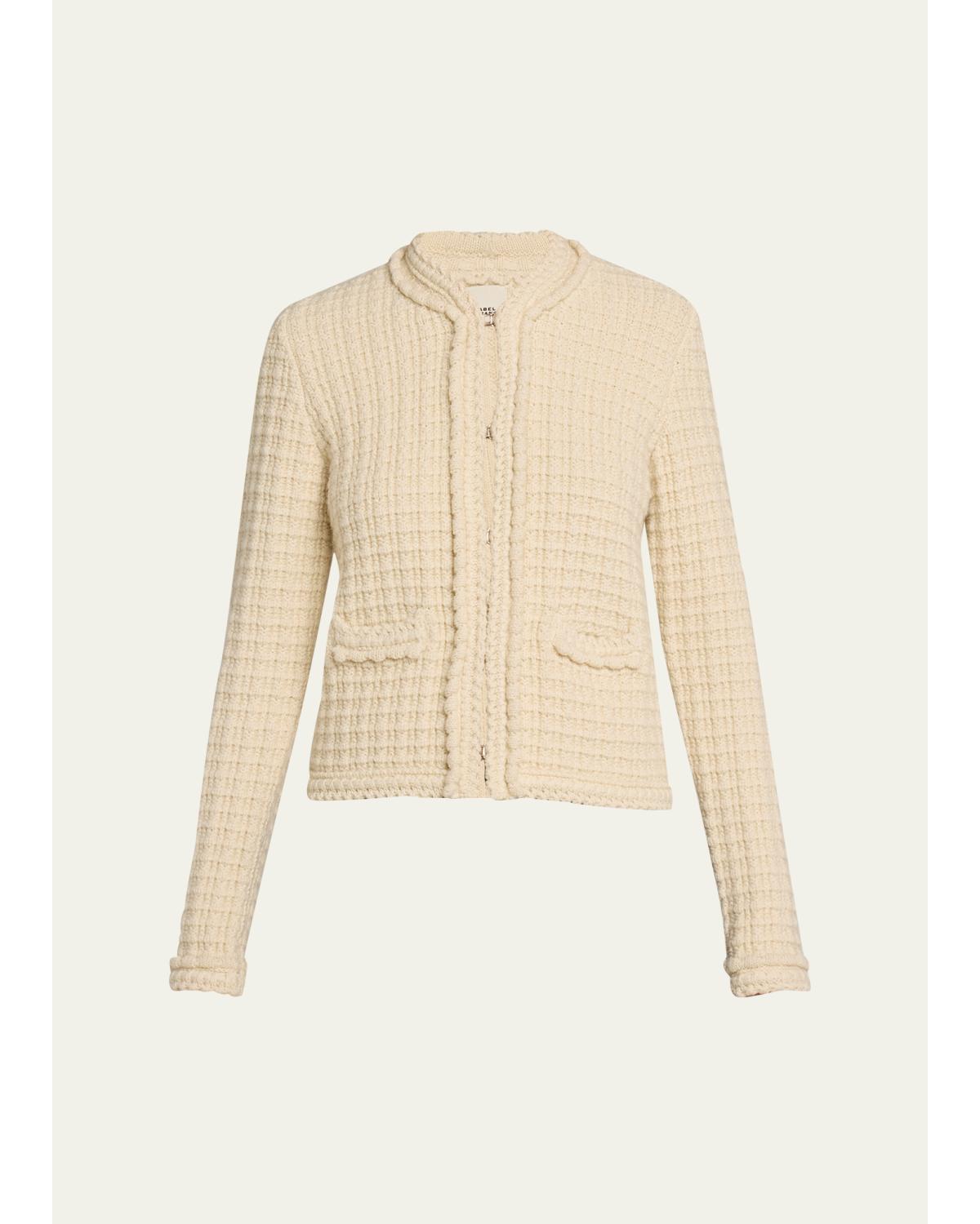 Hortense Windowpane Knit Collarless Jacket