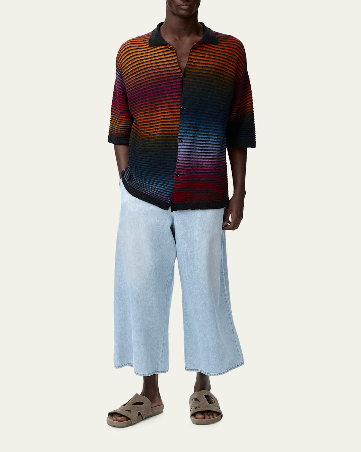 X Paula'S Ibiza Men'S Denim Cropped Wide-Leg Drawstring Pants